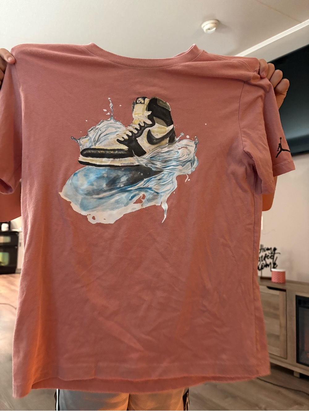 Jordan boy's Tee - Dusty Rose with Black and Cream Sneaker Graphic